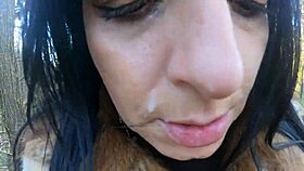 Cheating slut sucks cock outdoor during fur-coat shopping!