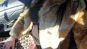 Cheating slut sucks cock outdoor during fur-coat shopping!
