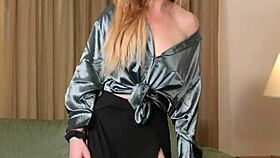 Hazel Ash Tries-On Models Strange Yoga-Pants Leggings Shiny Shirt And High Heel Boots Shoes Stilettos