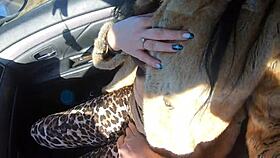 Cheating slut sucks cock outdoor during fur-coat shopping!