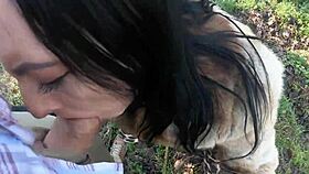 Cheating slut sucks cock outdoor during fur-coat shopping!