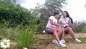 Latina amateurs enjoy oral sex in the park