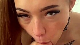 Petite brunette teen 18+ model with natural tits does rimming, deepthroat, and messy cum on face