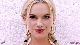 Radiant blonde girl showcases her sexy body