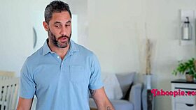 Brunette Nerd Plays House In Kitchen