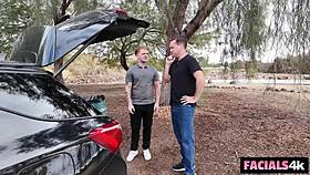 OUTDOOR VLOGGERS USE FACE AS CUM DUMP!