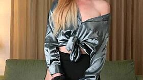 Hazel Ash Tries-On Models Strange Yoga-Pants Leggings Shiny Shirt And High Heel Boots Shoes Stilettos