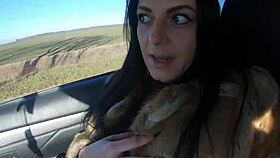 Cheating slut sucks cock outdoor during fur-coat shopping!