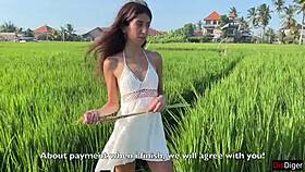 Cute rice picker agrees to quick outdoor sex as payment for her work in the fields