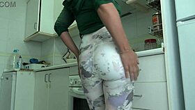 French amateur milf allows horny young guy to cum on her hairy pussy.