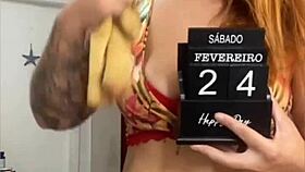 Bold exhibitionist flashing while cleaning house