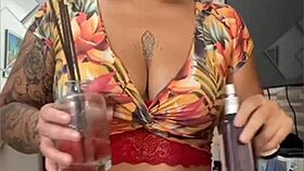 Bold exhibitionist flashing while cleaning house