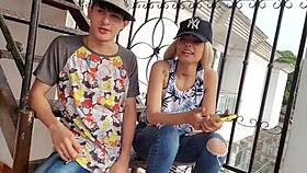 Young Colombian latina has passionate encounter in bat position with new neighbor