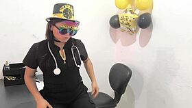 the hot office worker prepares an anal plug to play with her horny buttocks