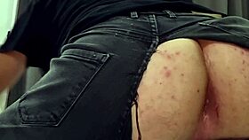 horny guy rips jeans jerks fast huge cock balls ass close up massive cumshot 😈💦