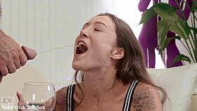 skinny fuckslut drinks piss during anal