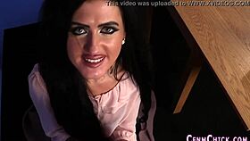 classy british babe gives blowjob in femdom humiliation