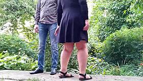 a mature woman does everything to make him happy in the backyard