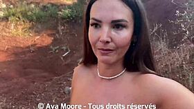 French amateur gets banged by group in woods 😈