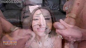 sensual teen agatha santos drinks pee and gets fucked by four big cocks with double anal