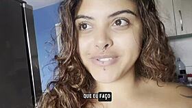 Curvy woman drinks coffee naked while chatting with the camera.