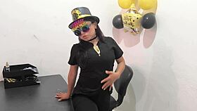 the hot office worker prepares an anal plug to play with her horny buttocks