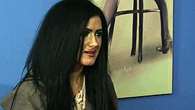 classy british babe gives blowjob in femdom humiliation