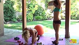 blonde and brunette lesbians skip workout to indulge in suggestive hole licking passion