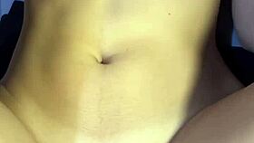 in the bedroom, he CUMS on her belly during passionate sex.