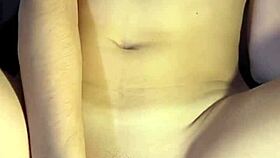 in the bedroom, he CUMS on her belly during passionate sex.