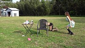 japanese mistress risa walking her slave pet in the outdoor