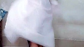 Piss walking in chastity cage