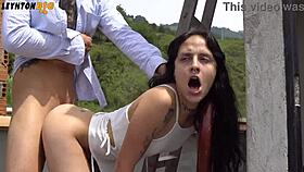 I followed neighbor to terrace and fucked her while husband watched