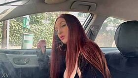 Italian long hair hot milf artemisia love solo in the car smoking fetish session