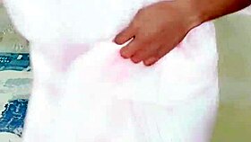 Piss walking in chastity cage