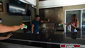 bff and babe giving double blowjob before hardcore sex