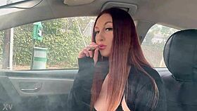 Italian long hair hot milf artemisia love solo in the car smoking fetish session
