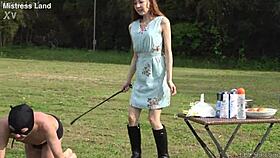 japanese mistress risa walking her slave pet in the outdoor