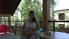chubby milf mukbang fat belly outdoor