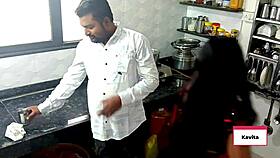 Desi Indian Kavita and Tatya share intimate moments in the kitchen.