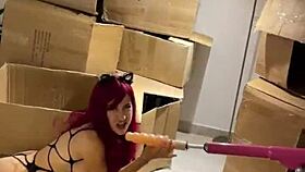 sex machine deep throats huge dildo