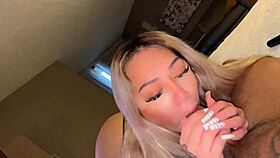 blonde teen deep throats big black cock! what a sight!