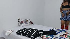 An 18-year-old sexy latina brunette student started making porn for her teacher, all in her uniform