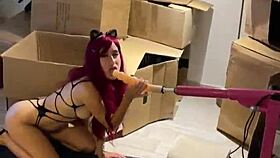 sex machine deep throats huge dildo