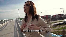 Public agent super sexy brunette shows off her tits and ass and suck and fucks