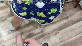 House owner fucks housekeeper's hairy pussy in kitchen, cums on belly 😍