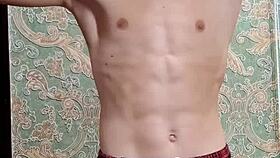 Flex skinny boy after study