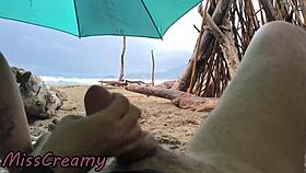 4k - Public Sex In The Storm Misscreamy Handjobs My Cock On The Beach