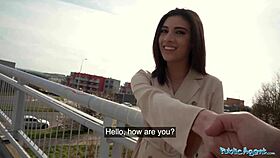 Public agent super sexy brunette shows off her tits and ass and suck and fucks