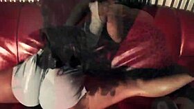 Ebony beauty performs seductive ass shaking striptease with ripped clothes